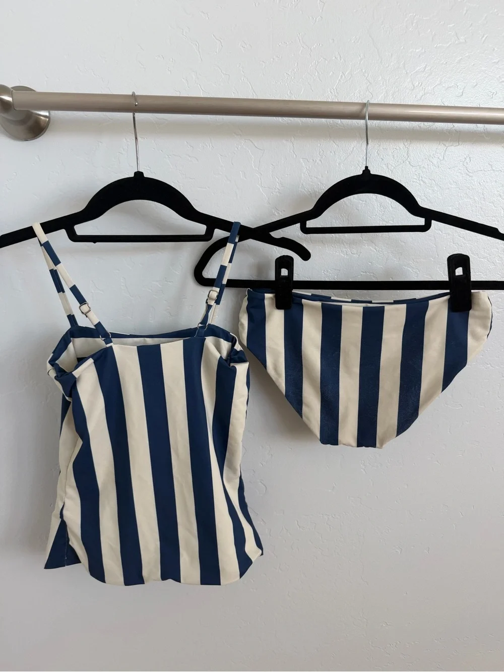 Girls Navy and Cream Striped Tankini set